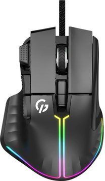 Миша GamePro GM500B Black, Black, Ігрова, Дротова, 8, USB, 10000, 1.60 м, Пластик, 123 &times; 83 &times; 43 мм, Ергономічний для правої руки, Оптичний