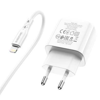 МЗП Borofone BN3 PD20W/QC3.0 Type-C + Cable Type-C to Lightning White