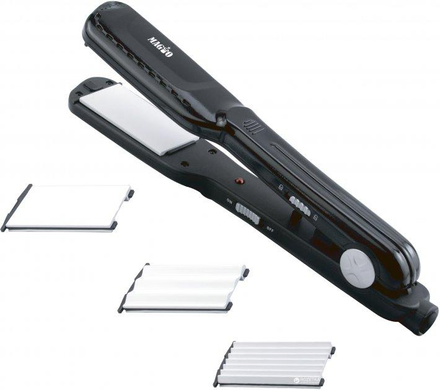 Випрямляч Magio МG-679 25W Black, Випрямляч, Для вирівнювання волосся; Для завивки волосся, Насадка для випрямлення; Насадка для великих хвиль; Насадка для дрібних хвиль, Керамічне, 28, Захист від перегріву, Швидкий нагрів, Система блокування