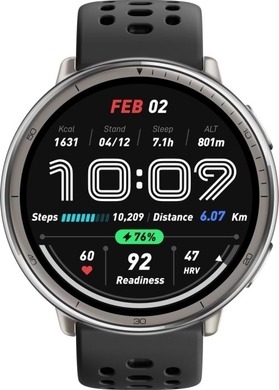 Смарт Годинник Amazfit Active 2R Sport Black, Black, 20 мм, 1.32", Моніторинг стресу, Температура тіла, Альтиметр, Моніторинг сну, Підрахунок кроків, Active 2R Sport, iOS + Android, 7-14 днів, AMOLED, Bluetooth, GPS, Магнітна зарядка, ЧСС, SpO2, Температура, Акселерометр, Гіроскоп, Барометр, Кругла, IP68