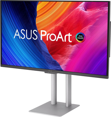 Монітор Asus 26.5" ProArt PA27UCDMR (90LM04NE-B01K71) OLED Silver/Black 240Hz, Офіс, Дизайн та фото, 3840&times;2160, 26.5", 240 Гц, OLED, OLED, ProArt, 10 біт, 16:9, Кут нахилу 90 градусів; Регулювання кута нахилу; Регулювання висоти, Плаский, USB-C, HDMI, DisplayPort, 3.5 мм audio, USB Hub, 100&times;100, Матове, 0.03 мс