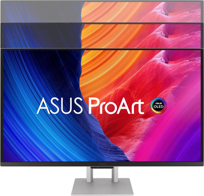 Монітор Asus 26.5" ProArt PA27UCDMR (90LM04NE-B01K71) OLED Silver/Black 240Hz, Офіс, Дизайн та фото, 3840&times;2160, 26.5", 240 Гц, OLED, OLED, ProArt, 10 біт, 16:9, Кут нахилу 90 градусів; Регулювання кута нахилу; Регулювання висоти, Плаский, USB-C, HDMI, DisplayPort, 3.5 мм audio, USB Hub, 100&times;100, Матове, 0.03 мс