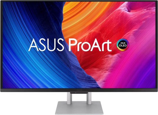 Монітор Asus 26.5" ProArt PA27UCDMR (90LM04NE-B01K71) OLED Silver/Black 240Hz, Офіс, Дизайн та фото, 3840&times;2160, 26.5", 240 Гц, OLED, OLED, ProArt, 10 біт, 16:9, Кут нахилу 90 градусів; Регулювання кута нахилу; Регулювання висоти, Плаский, USB-C, HDMI, DisplayPort, 3.5 мм audio, USB Hub, 100&times;100, Матове, 0.03 мс