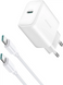 МЗП Joyroom JR-TCF24 PD 30W 1Type-C + Кабель Type-C to Type-C White, White, 30 W, 1хType-C, Power Delivery (PD), 1