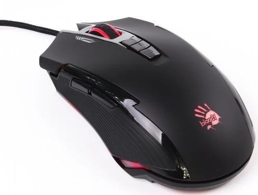 Миша A4Tech P93s Bloody Black, Black, Ігрова, Дротова, 7, USB, 8000, 1.80 м, Пластик, 132 &times; 72 &times; 43 мм, Ергономічний для правої руки, Оптичний