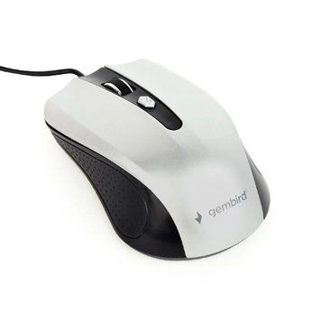 Миша Gembird MUS-4B-01-BS Black/Silver, Black/Silver, Офісна, Дротова, 4, USB, 1200, 1.35 м, Пластик, 99 &times; 65 &times; 37 мм, Симетричний, Оптичний