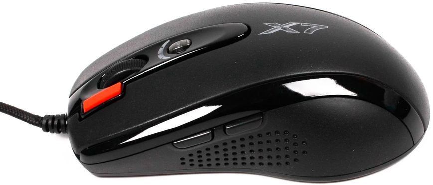 Миша A4Tech X-718BK Black, Ігрова, Дротова, 7, USB, 3000, 1.80 м, Пластик, 122 &times; 69 &times; 39 мм, Ергономічний для правої руки, Оптичний