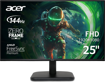 Монітор Acer 24.5" EK251QP6bi (UM.KE1EE.601) IPS Black 144Hz, Геймінг, 1920&times;1080, 24.5", 144 Гц, IPS, W-LED, EK, 8 біт, 16:9, Регулювання кута нахилу, Плаский, HDMI, VGA, 100&times;100, Матове, 1 мс