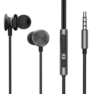 Навушники Joyroom JR-EW03 Dark Gray, Для смартфонів, Для музики, Вакуумні, 3.5 мм, Внутрішньоканальні, Пульт управління, 108 дБ, 32 Ом, 1.2 м, Закрите