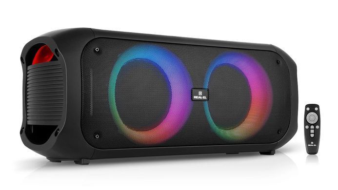 Акустична система REAL-EL X-795 Black, Black, Bluetooth, AUX, USB, microSD, Мікрофон, Акумулятор, 70 Вт, До 10 годин, TWS, Караоке, LED-дисплей, RGB-підсвічування, Дистанційне керування