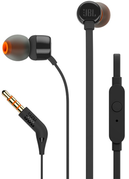 Навушники JBL T110 Black Seria, Для смартфонів, Для музики, Вакуумні, 3.5 мм, Внутрішньоканальні, Пульт управління, 96 дБ, 16 Ом, 1.1 м, Закрите