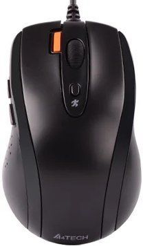 Миша A4Tech N-70FXS Black, Black, Офісна, Дротова, 7, USB, 1600, 1.50 м, Пластик, 100 &times; 62 &times; 36 мм, Симетричний, Оптичний