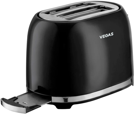Тостер Vegas VET-2002B 950W Black, 2 тости, 850 Вт, Підсмажування, Підігрів, Розморожування, Піддон для крихт, 6 режимів підсмажування, Кнопка скасування