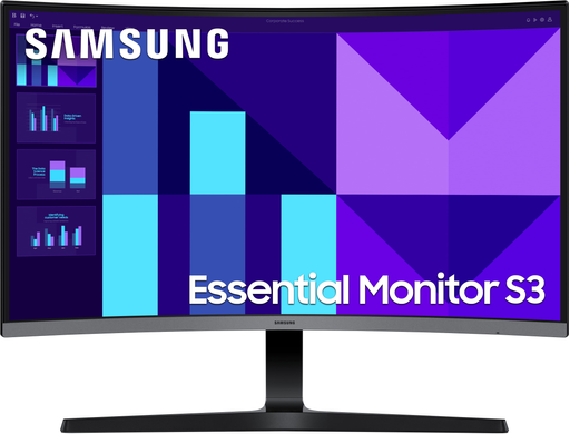 Монiтор Samsung 27" Essential S3 S27D390G (LS27D390GAIXUA) VA Black Curved 100Hz, 1920&times;1080, 27", 100 Гц, VA, W-LED, Essential S3, 8 біт, 16:9, Регулювання кута нахилу, Вигнутий, HDMI, VGA, 3.5 мм audio, 75&times;75, Матове, 4 мс
