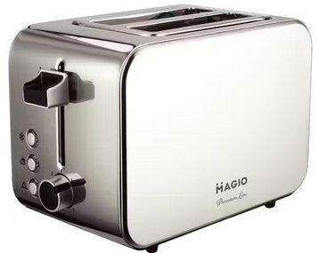 Тостер Magio МG-284 715W Silver, 2 тости, 715 Вт, Підсмажування, Підігрів, Розморожування, 7 рівнів підсмажування, Піддон для крихт, Кнопка скасування