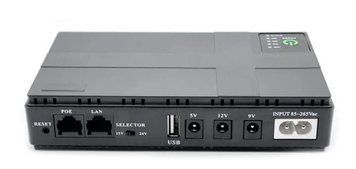 DC mini UPS DC1018P 10400mAh Black, 10400 мА&middot;год, 18 Вт, AC 85&ndash;265 В, USB 5 В, DC 5/9/12 В, PoE 15/24 В, Для роутера