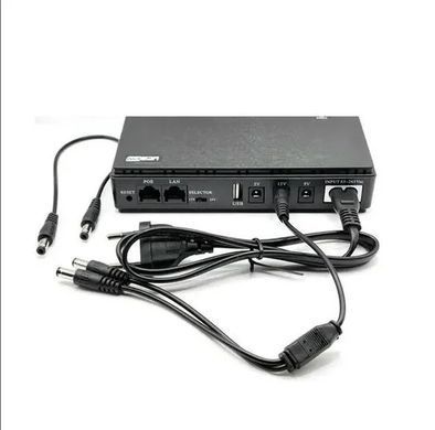 DC mini UPS DC1018P 10400mAh Black, 10400 мА&middot;год, 18 Вт, AC 85&ndash;265 В, USB 5 В, DC 5/9/12 В, PoE 15/24 В, Для роутера