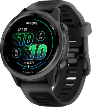 Смарт годинник Garmin Forerunner 570 42mm Slate Gray with Black/Translucent Black Silicone with Slate Buckle (010-02970-40), 42 мм, Моніторинг стресу, Температура тіла, Альтиметр, Моніторинг сну, Підрахунок кроків, Forerunner 570, iOS + Android, 7-14 днів, AMOLED, Wi-Fi, Магнітна зарядка, NFC, Bluetooth, GPS, Температура, Акселерометр, Гіроскоп, Барометр, ЧСС, SpO2, Кругла, WR50m