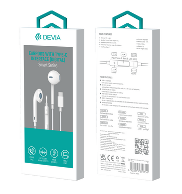 Навушники Devia Smart Wired Type-C White