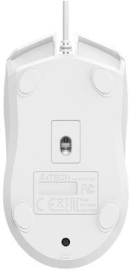 Миша A4Tech OP-750S White, White, Офісна, Дротова, 3, USB, 1200, 1.50 м, Пластик, 118 &times; 61 &times; 37 мм, Симетричний, Оптичний