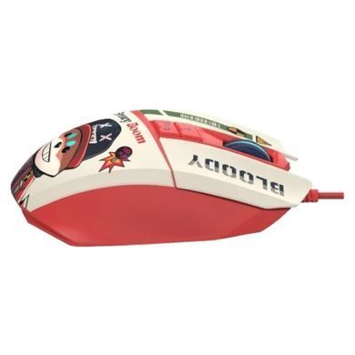 Миша Bloody W63 Max Proxy Boom, Red/White, Ігрова, Дротова, 9, USB, 12000, 1.80 м, Пластик, 126 &times; 74 &times; 43 мм, Ергономічний для правої руки, Оптичний