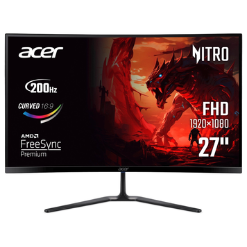 Монітор Acer 27" Nitro ED270X0biip (UM.HE0EE.001) IPS Black 200Hz Curved, Геймінг, 1920&times;1080, 27", 200 Гц, IPS, W-LED, Nitro, 8 біт, 16:9, Регулювання кута нахилу, Вигнутий, 2&times;HDMI, 100&times;100, Матове, 1 мс