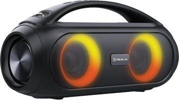 Акустична система REAL-EL X-745 Black, Black, Bluetooth, AUX, USB, Акумулятор, 40 Вт, Не заявлено, TWS, RGB-підсвічування, IPX5