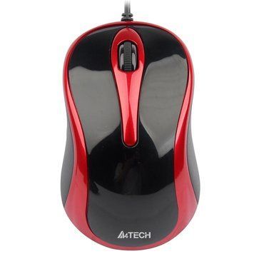 Миша A4Tech N-350-2 Red/Black V-Track, Black/Red, Офісна, Дротова, 3, USB, 1200, 0.60 м, Пластик, 92.5 &times; 56 &times; 35 мм, Симетричний, Оптичний
