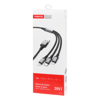 Кабель Tranyoo XS6 3in1 Lightning/Type-C/MicroUSB 1m Black