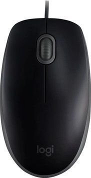 Миша Logitech B110 Silent Black, White, Офісна, Дротова, 3, USB, 1000, 1.80 м, Пластик, 113 &times; 62 &times; 38 мм, Симетричний, Оптичний