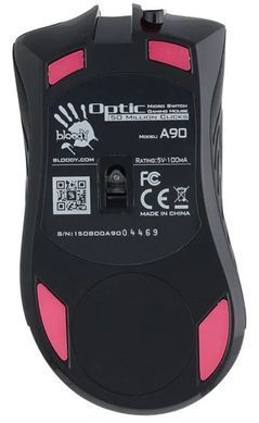 Миша Bloody A90A Black, Black, Ігрова, Дротова, 8, USB, 6200, 1.80 м, Пластик, 135 &times; 78 &times; 43 мм, Ергономічний для правої руки, Оптичний