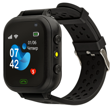 Дитячий Смарт Годинник AmiGo GO009 Black, Black, 1.44", Тривожна кнопка SOS, GPS-трекінг, Підрахунок кроків, GO009, iOS + Android, 1-3 дні, IPS, GPS, Wi-Fi, Nano-SIM, Дротова зарядка, 2G, Акселерометр, GPS, Прямокутна, IPX4