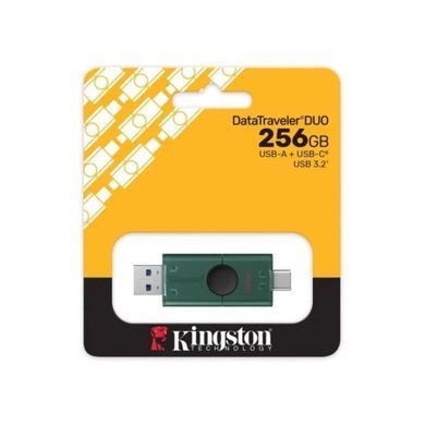 USB Flash Kingston 256GB DataTraveler DuoG2 USB-A + USB-C 3.2 Gen1 Black/Green, USB 3.2, USB 3.2, OTG флеш-накопичувач, Не вказано виробником, Не вказано виробником