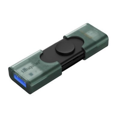 USB Flash Kingston 256GB DataTraveler DuoG2 USB-A + USB-C 3.2 Gen1 Black/Green, USB 3.2, USB 3.2, OTG флеш-накопичувач, Не вказано виробником, Не вказано виробником