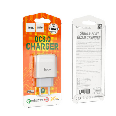 МЗП Hoco C72Q QC3.0/1USB 18W Black, White, 18 W, 1хUSB-A, Quick Charge (QC 3.0), 1