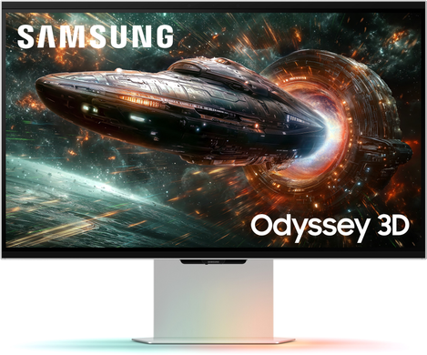Монiтор Samsung 27" Odyssey 3D G90XF (LS27FG900XIXCI) IPS Silver 165Hz, 3840&times;2160, 27", 165 Гц, IPS, W-LED, Odyssey G90XF, 10 біт, 16:9, Кут нахилу 90 градусів; Регулювання кута нахилу; Регулювання висоти, Плаский, USB-C, HDMI, DisplayPort, 3.5 мм audio, USB Hub, 100&times;100, Матове, 1 мс
