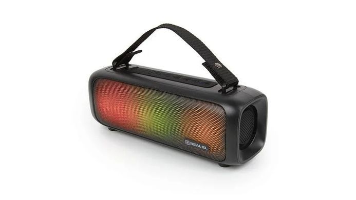 Акустична система REAL-EL X-717 Black, Black, Bluetooth, AUX, USB, Акумулятор, 8 Вт, Не заявлено, TWS, Вбудований мікрофон, RGB-підсвічування