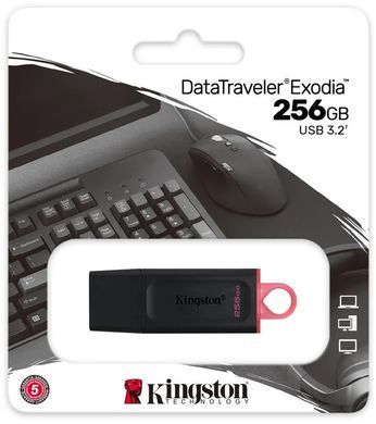 USB Flash Kingston DT Exodia 256GB 3.2 Black/Pink, Black/pink, USB 3.2, USB 3.2, Флеш-накопичувач, 80 МБ/с, 30 МБ/с