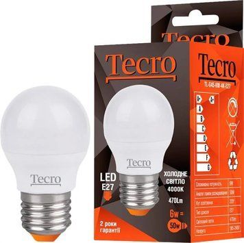 Лампа LED Tecro TL-G45-6W-4K-E27 6W 4000K E27, 185&ndash;240 В, 470 лм, LED, 1