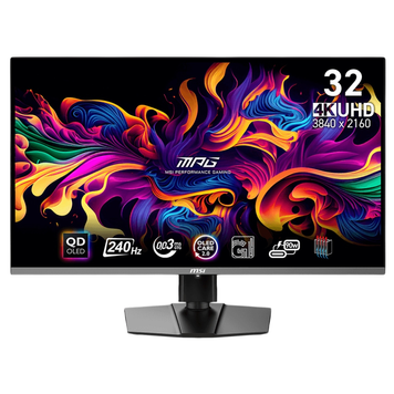 Монітор MSI 31.5" MPG 322URX QD-OLED Black 240Hz, 3840&times;2160, 31.5", 240 Гц, QD-OLED, QD-OLED, MPG, 10 біт, 16:9, Кут нахилу 90 градусів; Регулювання кута нахилу; Регулювання висоти, Плаский, USB-C, HDMI, DisplayPort, 3.5 мм audio, USB Hub, 100&times;100, Матове, 0.03 мс