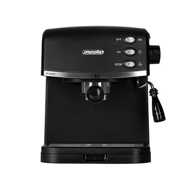 Ріжкова Кавоварка Mesko MS4409 850W Black/Silver, Капучинатор, Регулювання подачі пари, Знімний піддон для крапель, Знімний резервуар для води, Кнопки з індикаторами, Пластик + метал, 1.5 л, Немає, Еспресо, Капучино