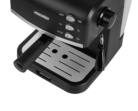 Ріжкова Кавоварка Mesko MS4409 850W Black/Silver, Капучинатор, Регулювання подачі пари, Знімний піддон для крапель, Знімний резервуар для води, Кнопки з індикаторами, Пластик + метал, 1.5 л, Немає, Еспресо, Капучино
