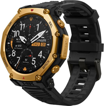 Смарт Годинник Amazfit T-Rex 3 Pro 44mm Black Gold, 140-205 мм, 1.32", Моніторинг стресу, Температура тіла, Альтиметр, Моніторинг сну, Підрахунок кроків, T-Rex 3 Pro, iOS + Android, 14+ днів, AMOLED, Bluetooth, GPS, Wi-Fi, Магнітна зарядка, ЧСС, SpO2, Температура, Акселерометр, Гіроскоп, Барометр, Кругла, 10 ATM