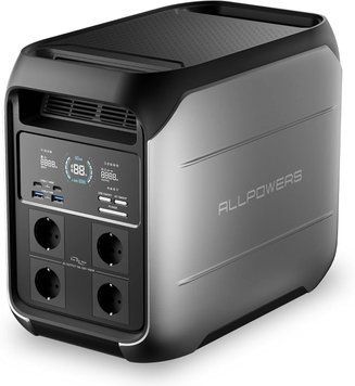 Power Station Allpowers P1800, LiFePO4, 1800 W, 1024 Вт&middot;год, 4, AC, XT60 (сонячна панель/авто), USB-A &times; 2, автомобільна розетка &times; 1, AC &times; 4, USB-C &times; 2, P1800, 54 хв, 13 кг, 371 &times; 208 &times; 296 мм