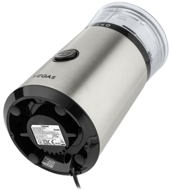 Кавомолка Vegas VCG-0118S 150W Сріблястий, Ножова система помелу, Імпульсний режим, Металева чаша, Компактний корпус, Метал, Немає, 60 г, Немає