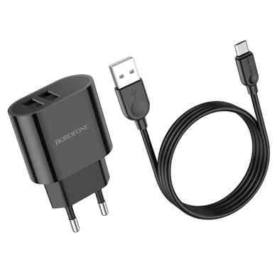МЗП Borofone BA63A Display 2.4A/2USB + Cable MicroUSB Black