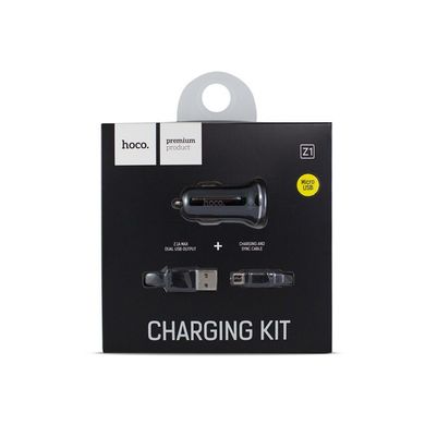 АЗП Hoco Z1 2.1A/2 USB + Lightning Cable Black