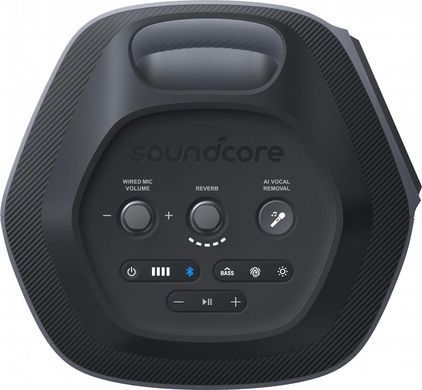 Акустична система Anker SoundCore Rave 3S Black (A31A3012), Black, Bluetooth, AUX, USB, Мікрофон, Акумулятор; Мережа, 200 Вт, До 12 годин, Керування через застосунок, Світлове шоу, BassUp, AI-караоке, Два бездротові мікрофони, IPX4