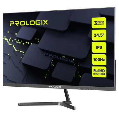 Монітор Prologix 24.5" P2525HF IPS 100Hz Black, Геймінг, 1920&times;1080, 24.5", 100 Гц, IPS, W-LED, P2525, 8 біт, 16:9, Регулювання кута нахилу, Плаский, HDMI, DisplayPort, 75&times;75, Матове, 4 мс
