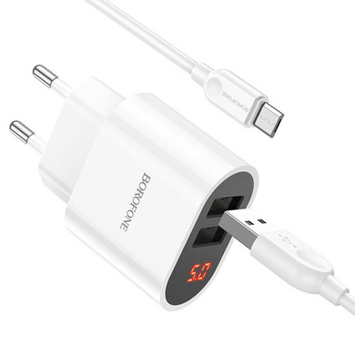 МЗП Borofone BA63A Display 2.4A/2USB MicroUSB Cable White